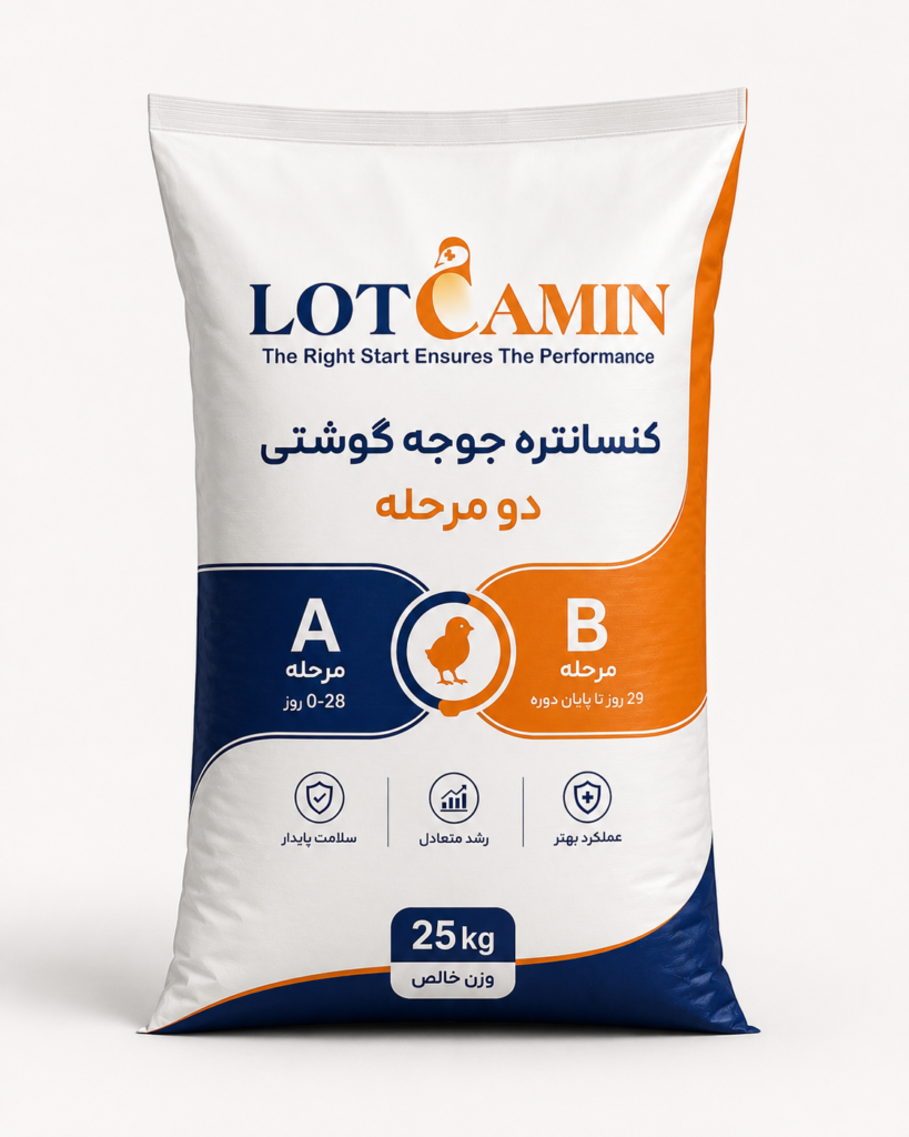 کیسه ۲۵ کیلوگرمی کنسانتره جوجه گوشتی دو مرحله لوتکامین